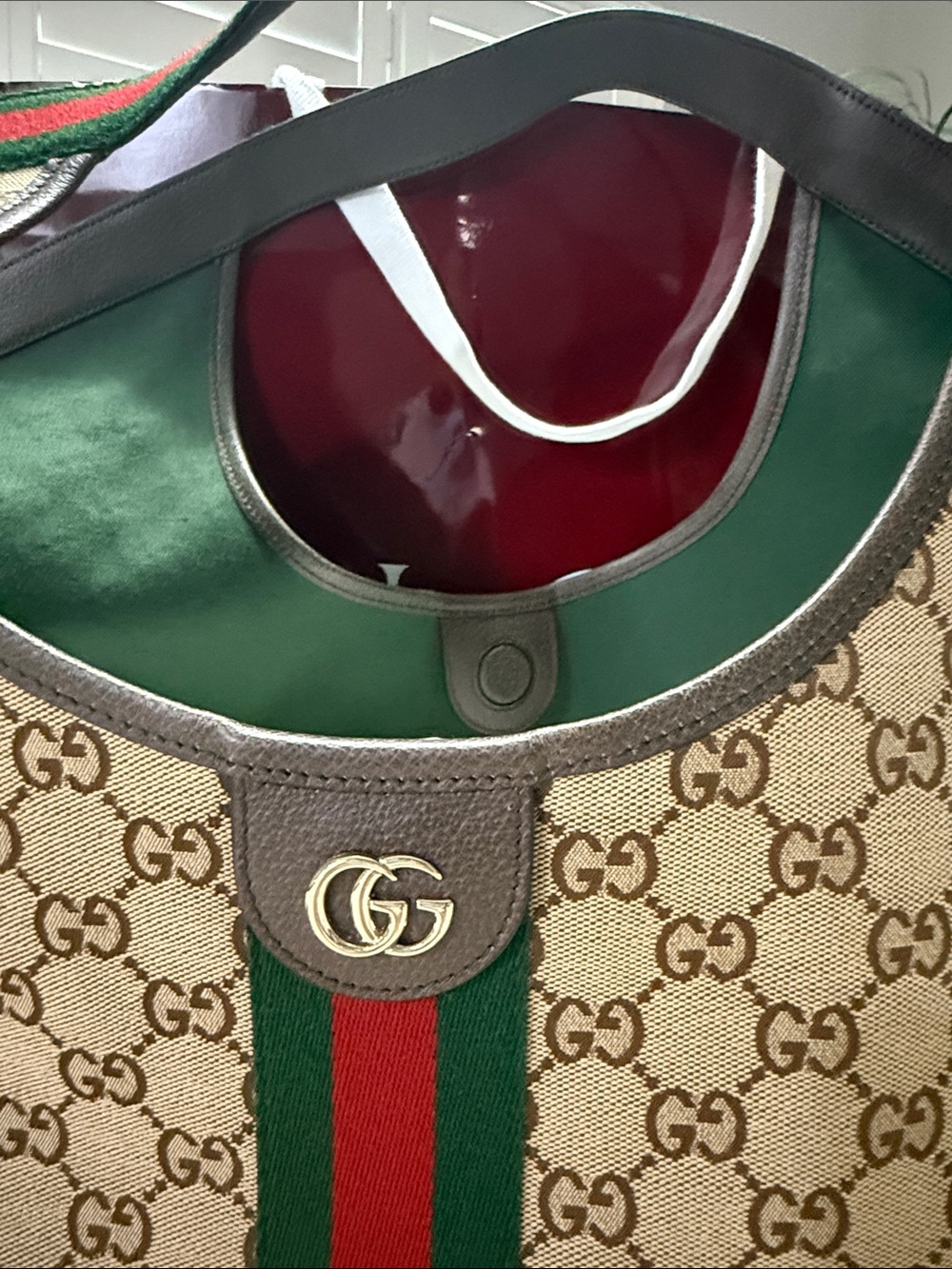 Authentic Gucci Giglio large GG canvas tote bag with with detachable pouch. - Picture 3 of 17